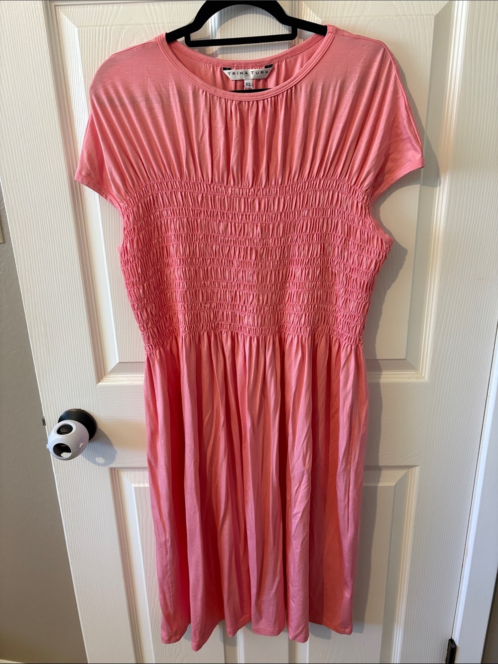 Trina Turk Pink Smocked Short Sleeve Casual Dress
